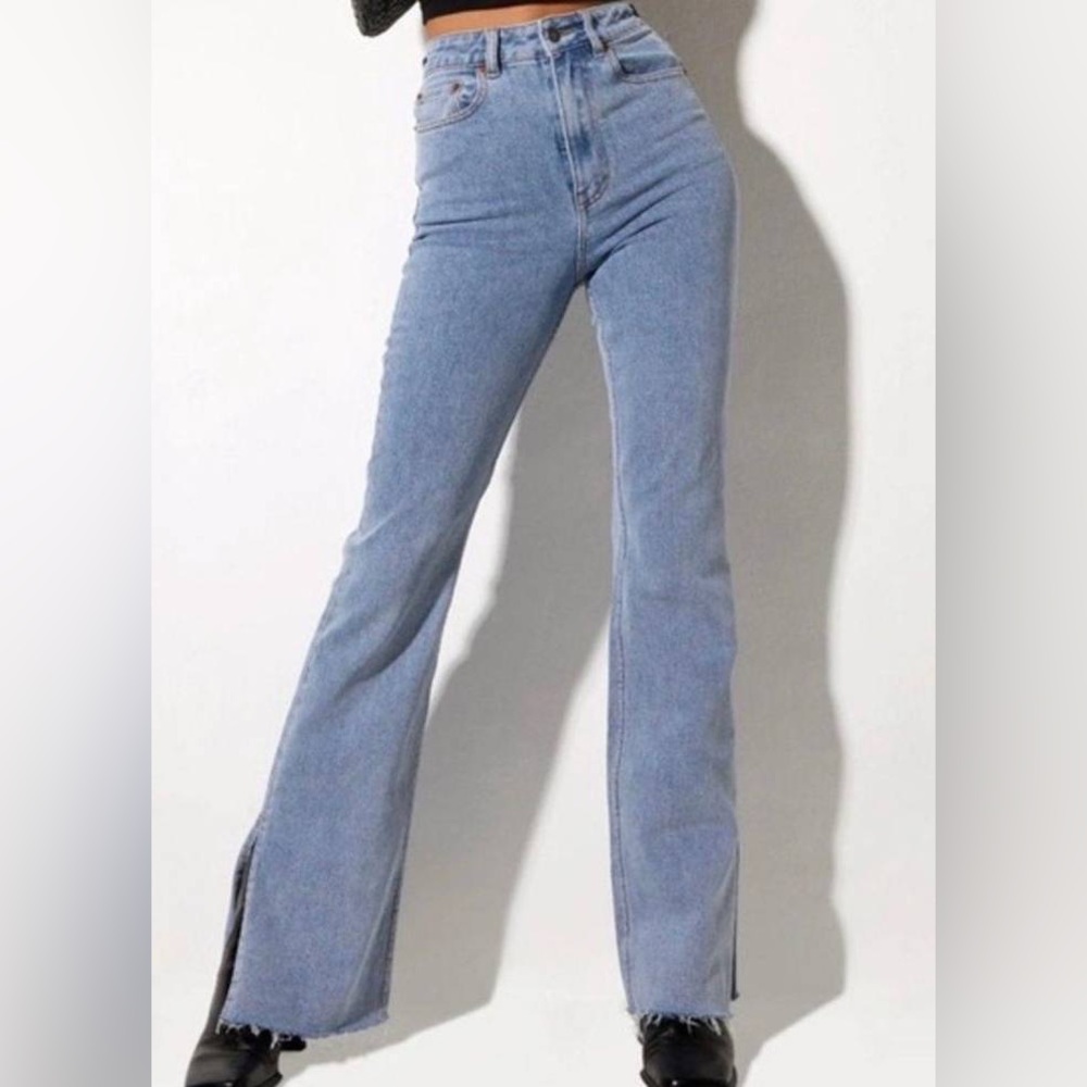 High waisted boot cut jeans with frayed edge